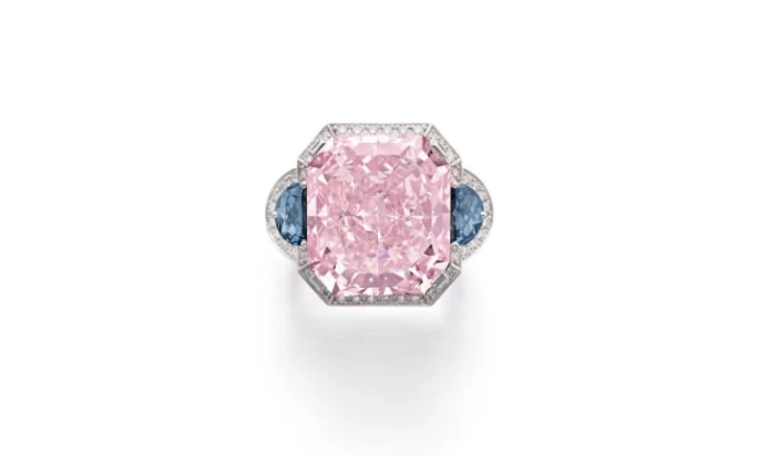 濃彩粉紅色及深彩灰藍色鑽石戒指