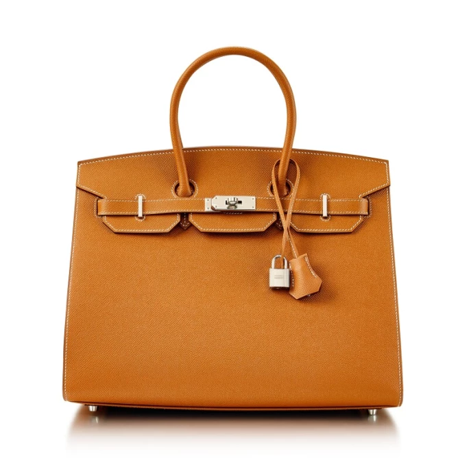 愛馬仕 金棕色 Epsom 小牛皮35公分 Sellier 外縫柏金包，配鍍鈀金屬件，2020年