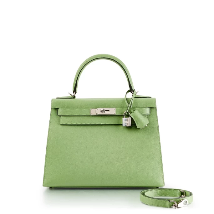 愛馬仕 草綠色Epsom小牛皮28公分Sellier外縫凱莉包，配鍍鈀金屬件，2021年